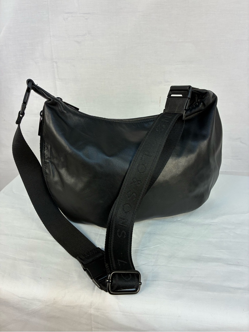 Lo & Sons Aoyama Four-Way Bag in Black Sheepskin Leather/Gunmetal/Gray